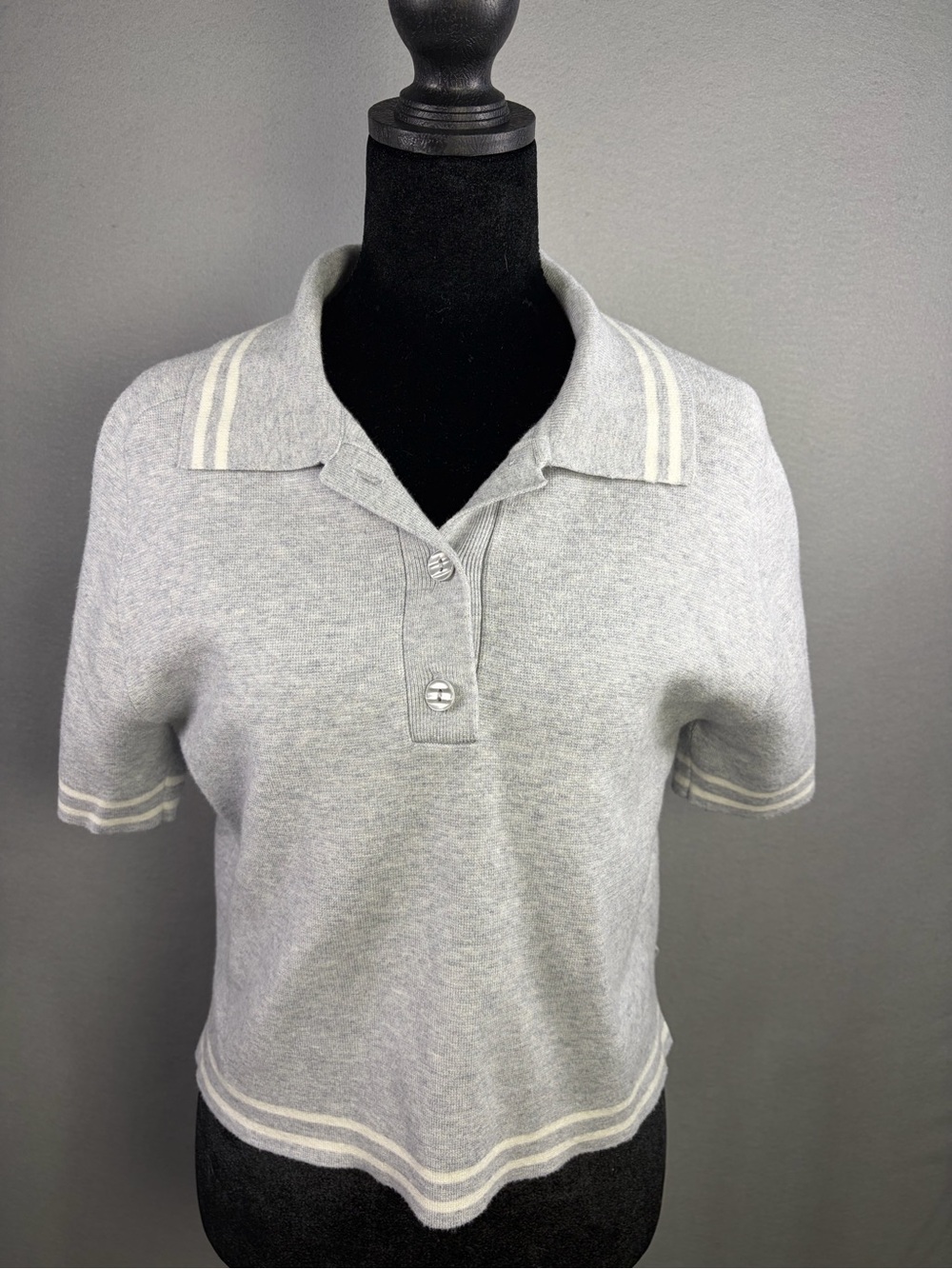 Abercrombie & Fitch Light Gray Polo with Cream Stripe Accents